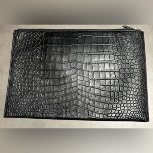 YSL crocodile document holder sized zip clutch